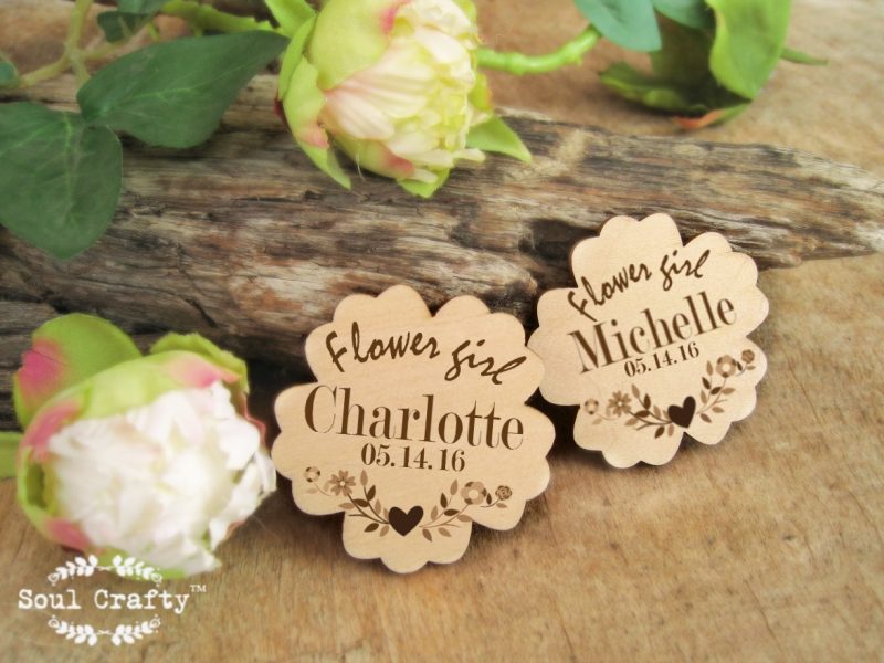 Personalized wooden flower girl badge
