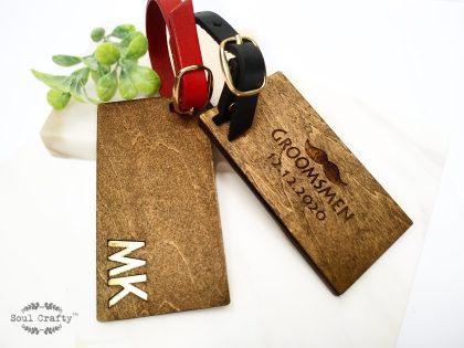 Personalized groomsmen wooden luggage tag