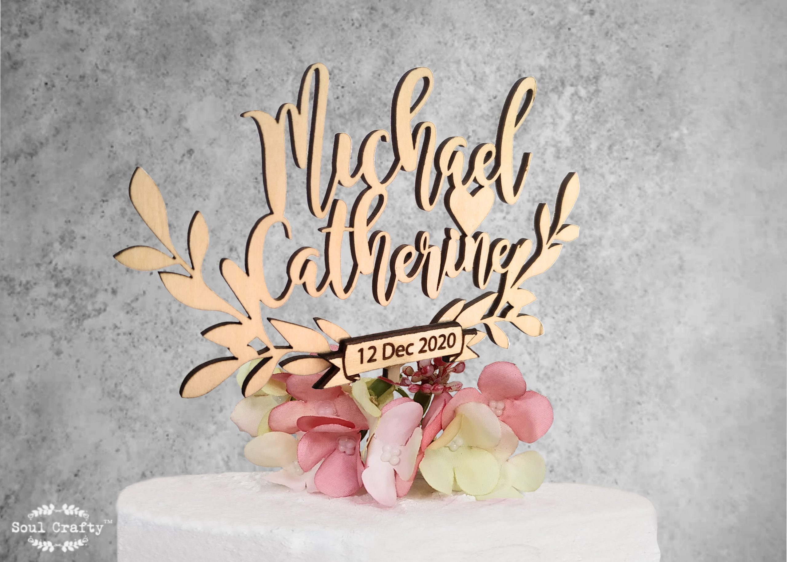 Personalized Wedding Cake Topper Wreath Wood Custom First Names Cake Topper #083 