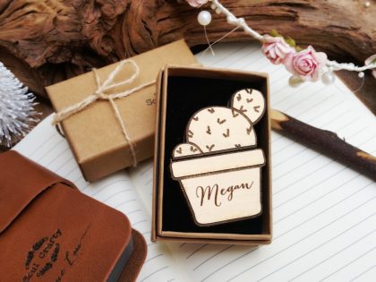 Personalized Cactus SD Card Wooden holder Magnet