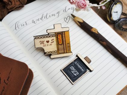 Personalized film canister SD memory card wooden holder magnet