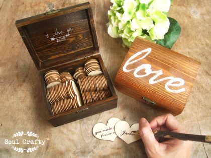 52 reasons "I love you because ..." Wooden Heart Message Rustic Gift Box