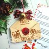 Wooden Santa wish list envelope ornament