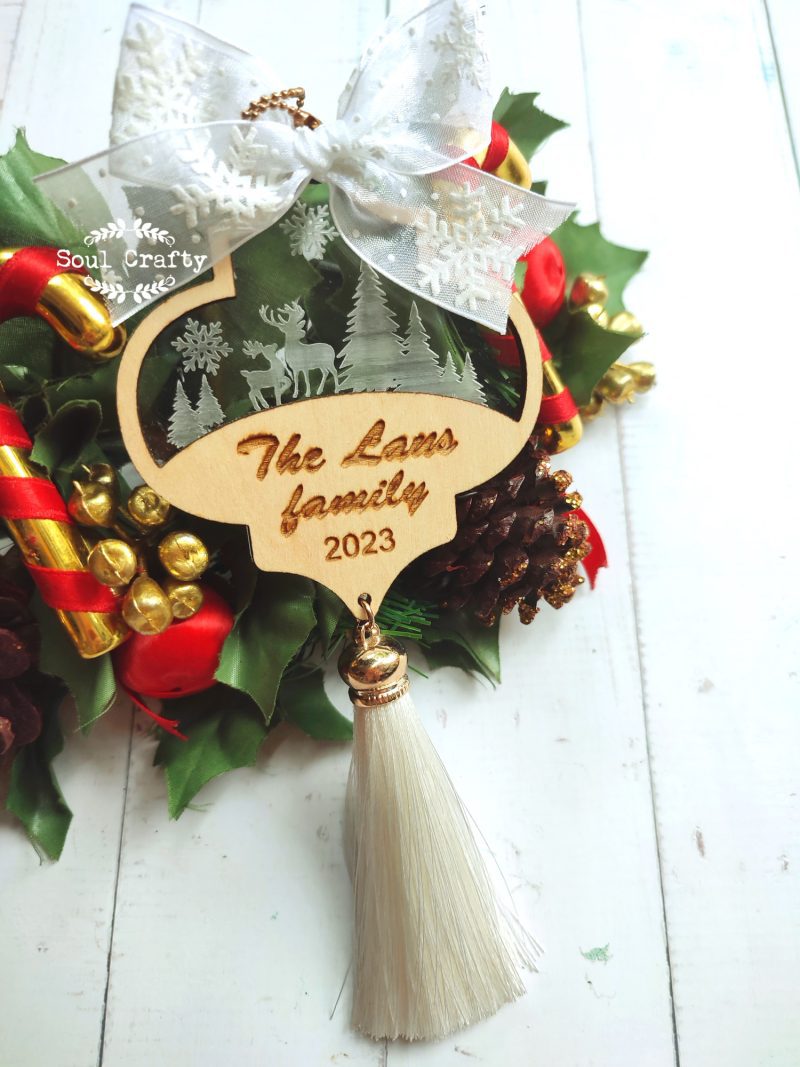 Christmas reindeer ornament with tassel snowflakes bow