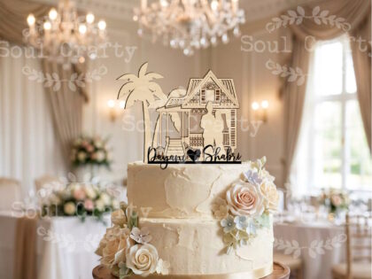 2D Personalized traditional Malay wedding cake topper, engagement decoration, village house, personalized cake topper