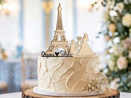 Personalized Eiffel Tower Proposal Cake Topper | Custom Paris Wedding Name Hiasan Kek Kahwin