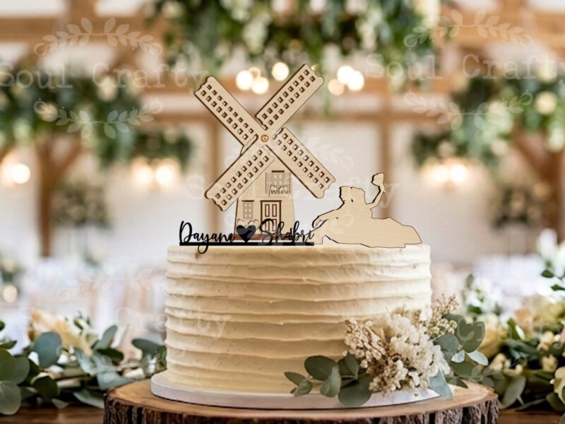Personalized Windmill Wedding Cake Topper