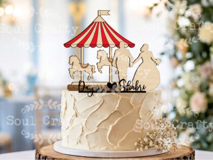 2D personalized Wooden carousell cake topper