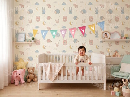 Custom Name Pastel Birthday Bunting Banner | Pastel Nursery Pennant Garland Hiasan