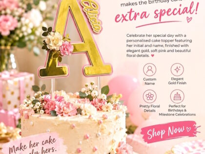 Personalized Monogram Cake Topper | 3 Layer Chrome & Pastel color Initial Hiasan Kek