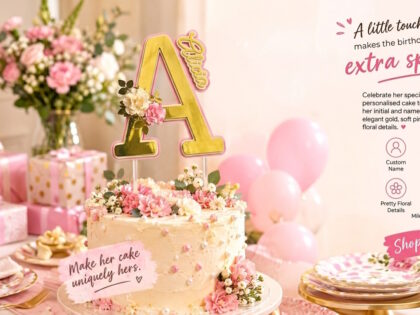 Personalized Monogram Cake Topper | 3 Layer Chrome & Pastel color Initial Hiasan Kek