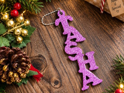 Personalized Glitter Name Christmas Ornament | Custom Glitter Tag Hiasan Krismas